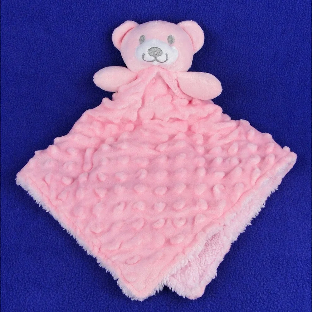 Crevent Bear Pink Lovey Minky Dots Plush 12 Inch Security Blanket Smiling Teddy